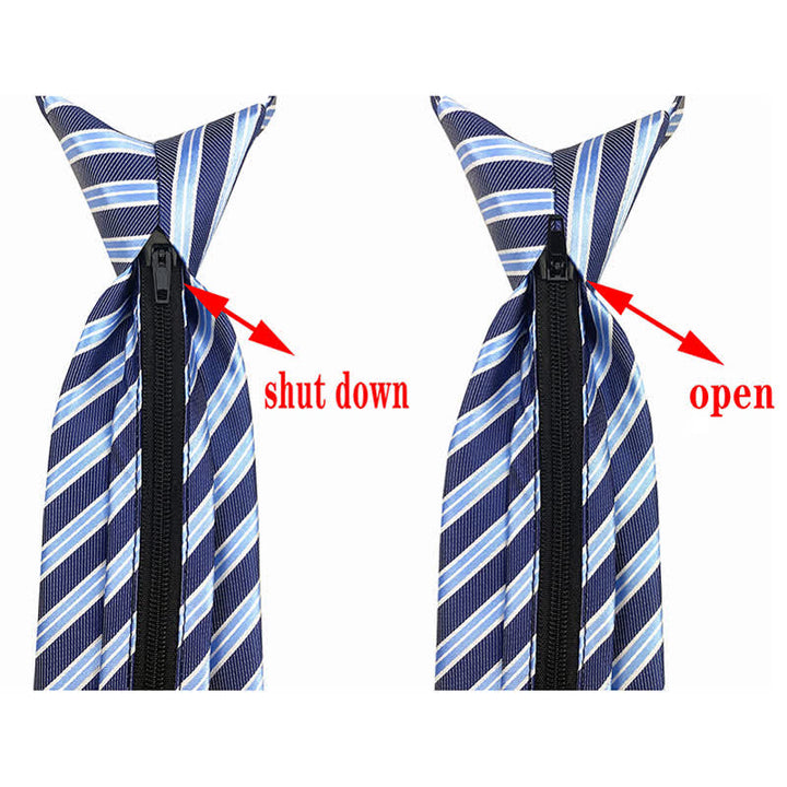 Men's Gradient Navy Blue Zipper Tie Plaid Necktie - image 7