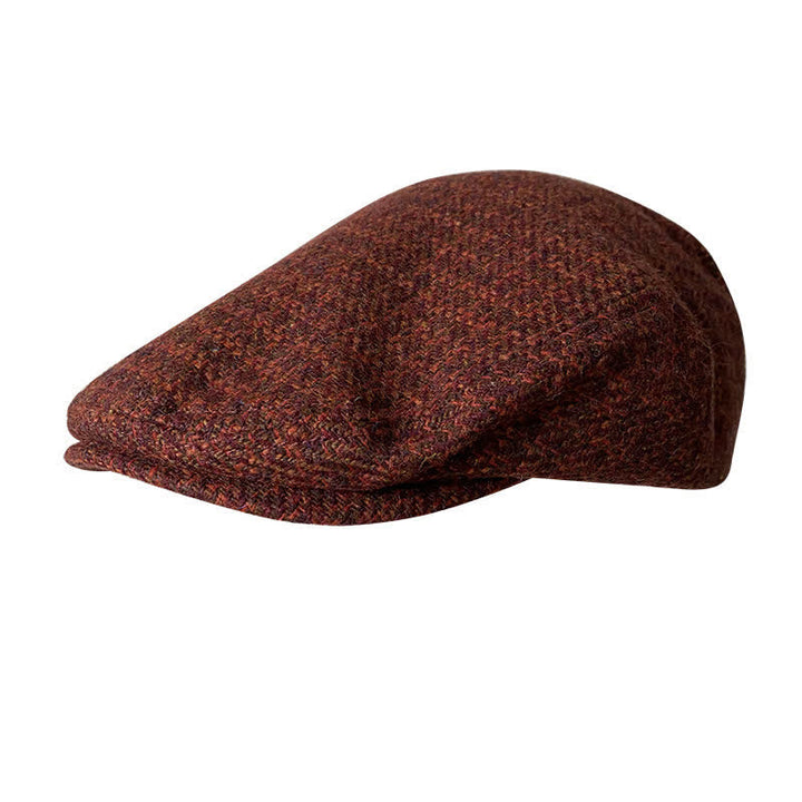 Tweed Herringbone Plaid Beret Flat Cap - Maroon - L (23 1/4"-23 5/8") - image 7