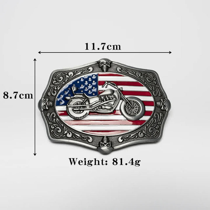 Men's Motorcycle American Flag Skull Leather Belt - image 5
