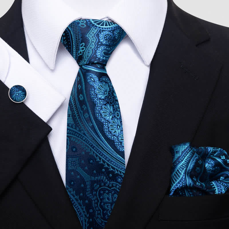 3Pcs Men's Teal Paisley Necktie Set - Teal - image 0
