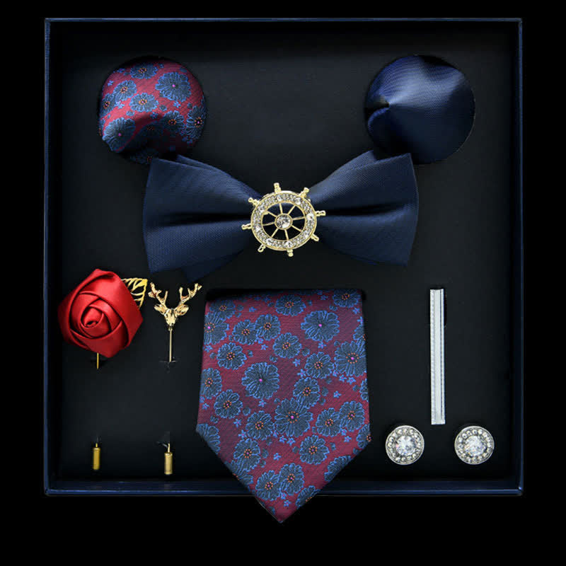 8Pcs Navy&Orchid Floral Casual Necktie Bow Ties Gift Box - Navy&Orchid - image 0