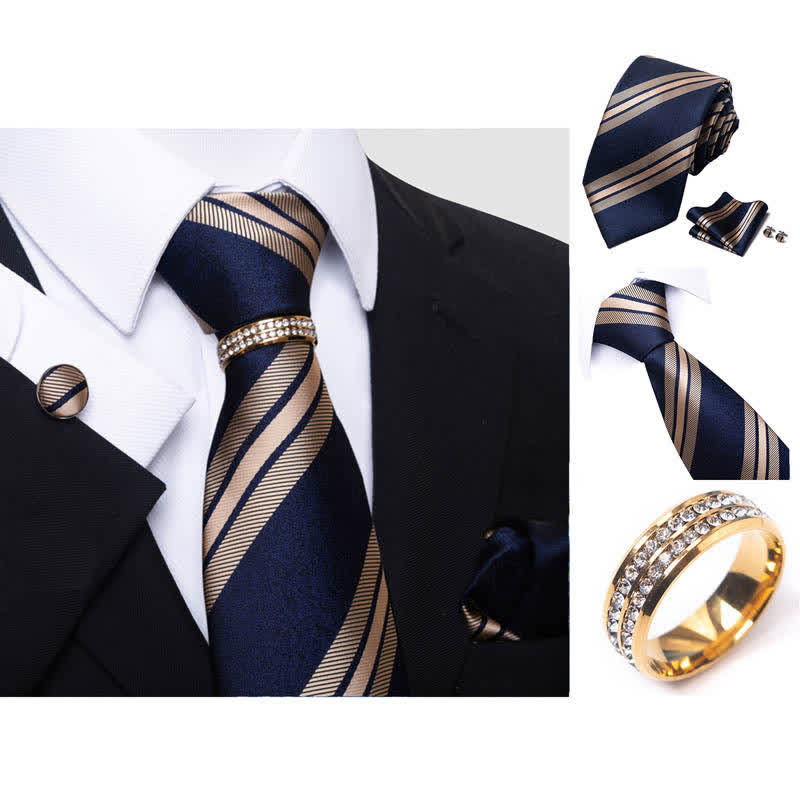 4Pcs Men's Striped Necktie Set With Tie Ring - image 3
