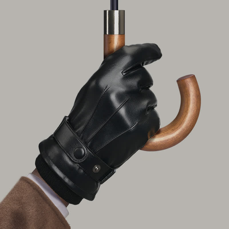 Men's Touch Screen Waterproof PU Leather Gloves - image 2