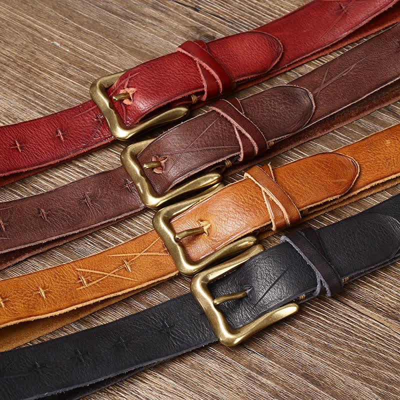Men's Vintage Carving Crack Leather Belt - image 1