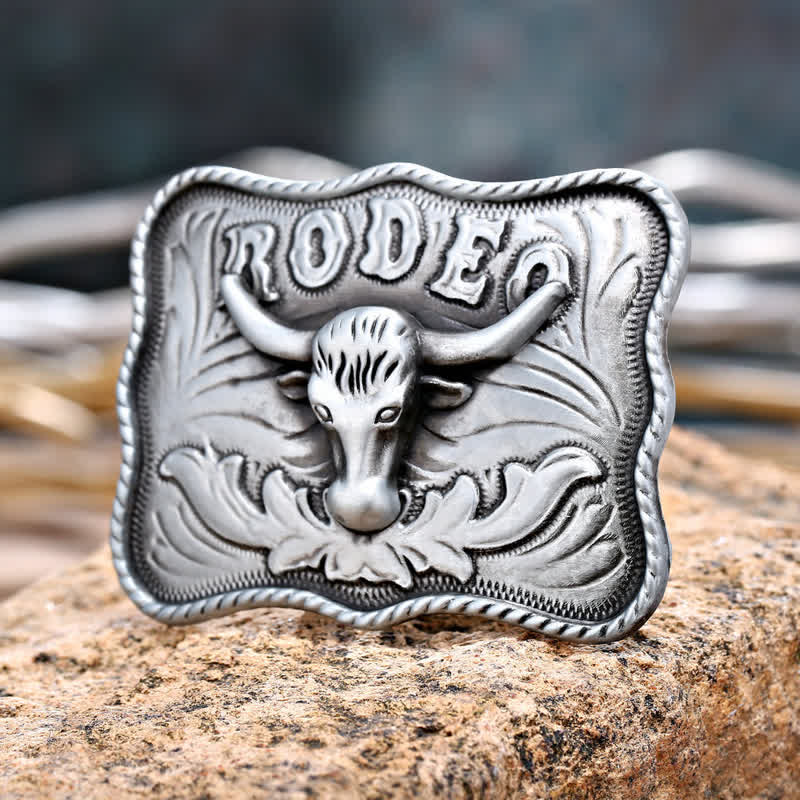 Men's DIY Silver Longhorn Bull Rodeo Buckle Leather Belt - Longhorn Bull - Without Belt - image 0
