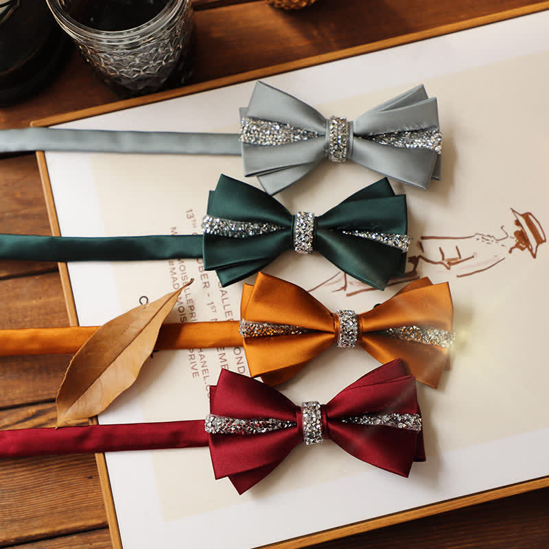 Men's Shining Rhinestone Satin Bow Tie Pocket Square Set - image 0