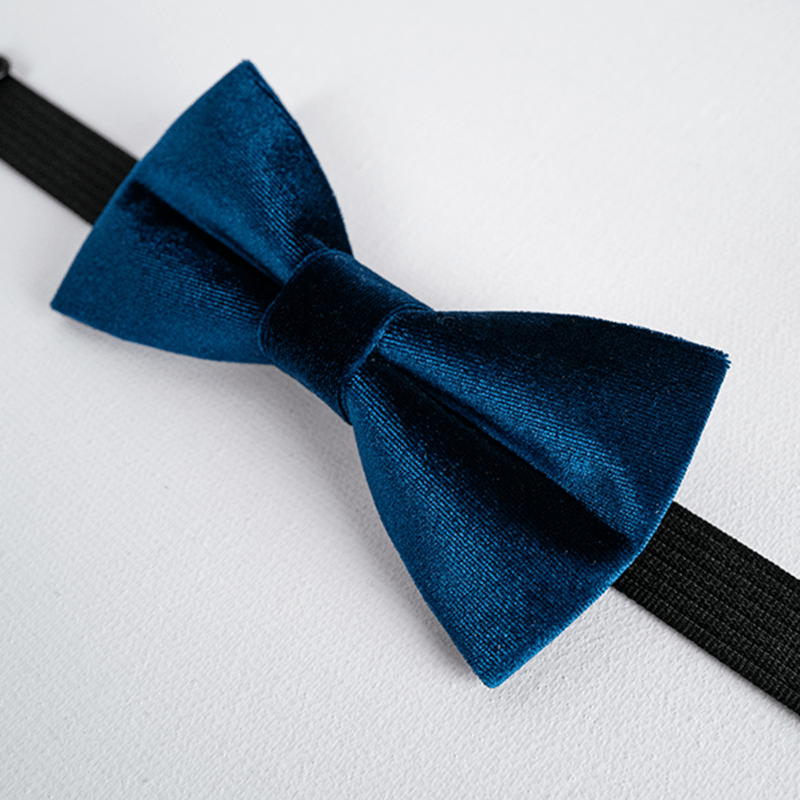 Men's Prussian Blue Solid Color Velvet Bow Tie - image 4