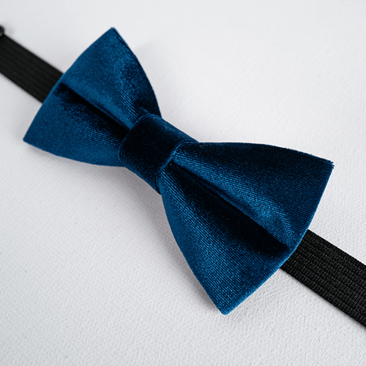 Men's Prussian Blue Solid Color Velvet Bow Tie - image 4