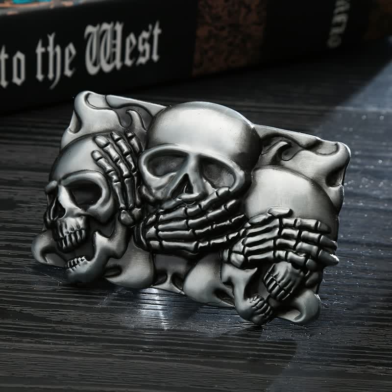 Men's DIY Horrible Laugh Skull Buckle Leather Belt - Skull - Without Belt - image 0