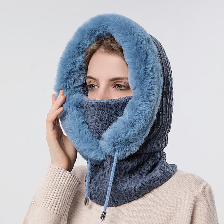 Women's Candy Color Face Hood Mask Knitted Hat - Navy - Adjustable (22"-23 1/4") - image 12