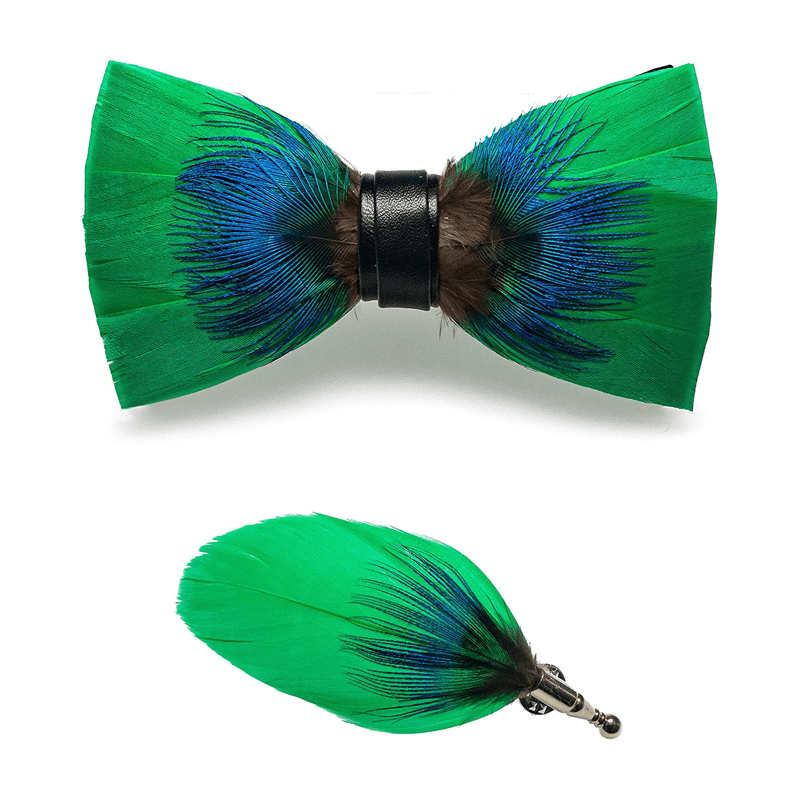 Kid's Blue & Green Novelty Feather Bow Tie with Lapel Pin - image 4