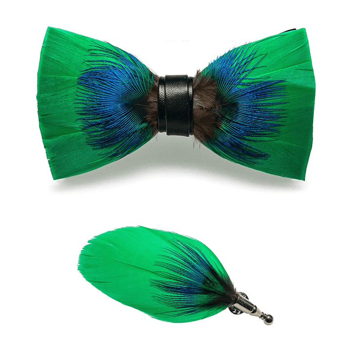 Kid's Blue & Green Novelty Feather Bow Tie with Lapel Pin - image 4