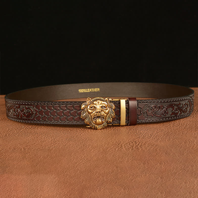 Men's 3D Sculpture Lion Head Leather Belt - image 3
