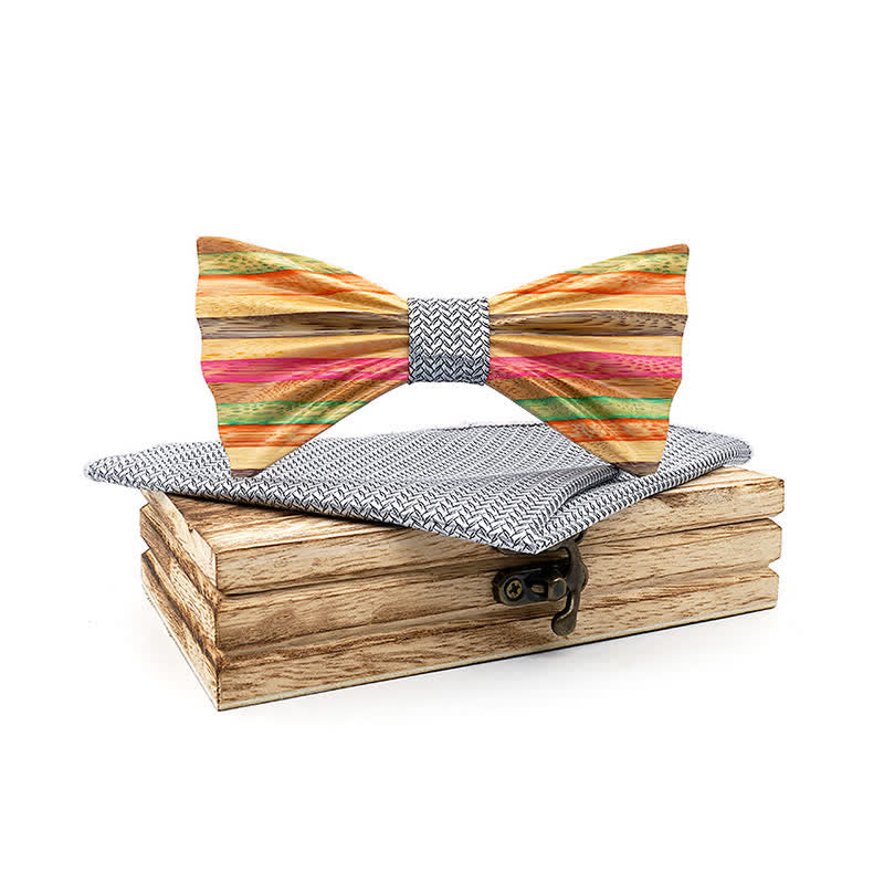 2Pcs Men's Rainbow Wrinkle Wooden Bow Tie Set - Gray - image 8