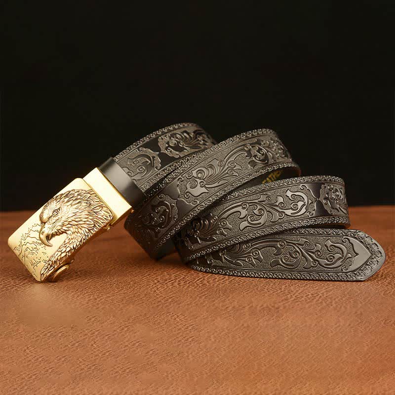 Men's Eagle Head Carved Leather Belt - image 12