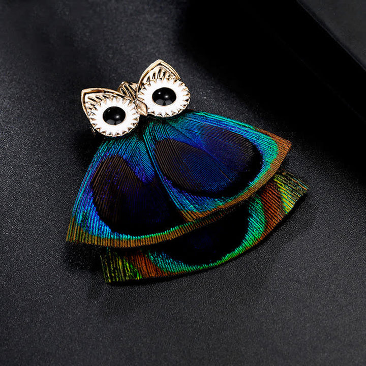 Women's Lovely Owl Peacock Feather Brooch - image 4