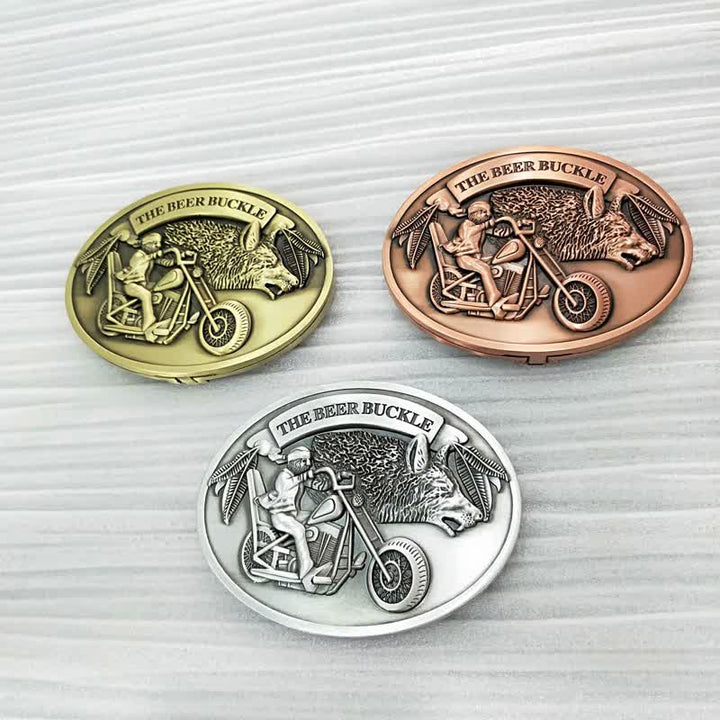 Men's DIY Motorcycle Creative Beer Holder Buckle Leather Belt - image 4