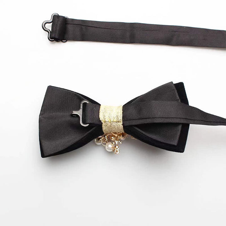 Men's Pearls Snowflake Chain Plain Bow Tie - image 8