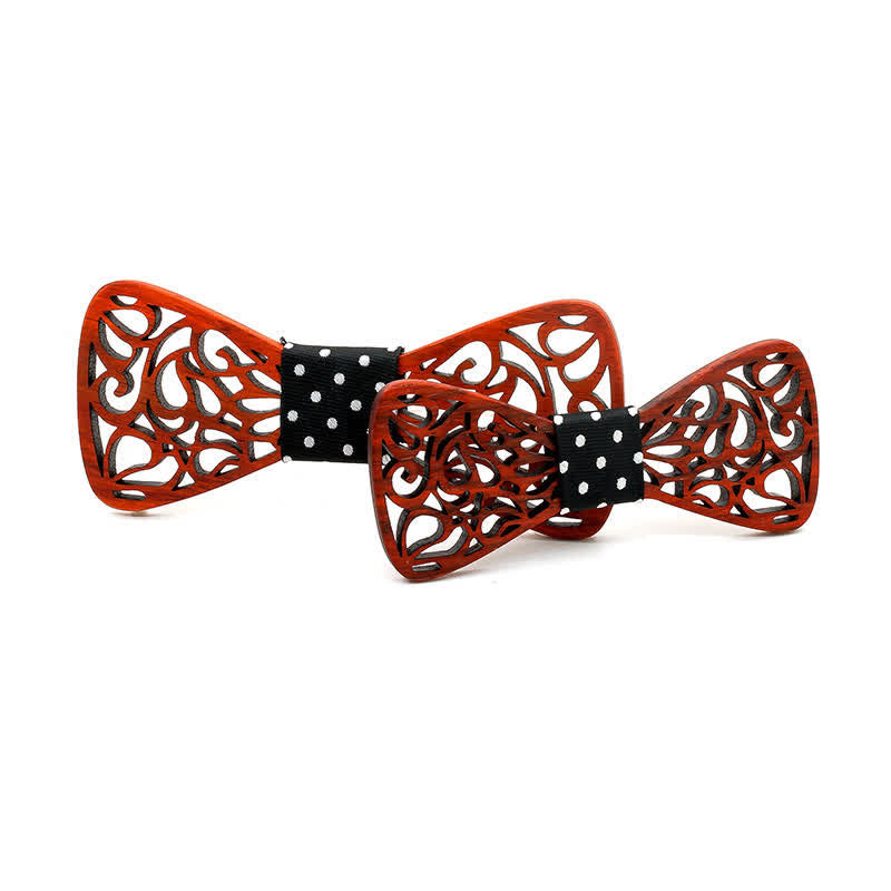 2Pcs Men's Parent-child Hollow Wooden Bow Tie - Redwood & Black Dots - image 15