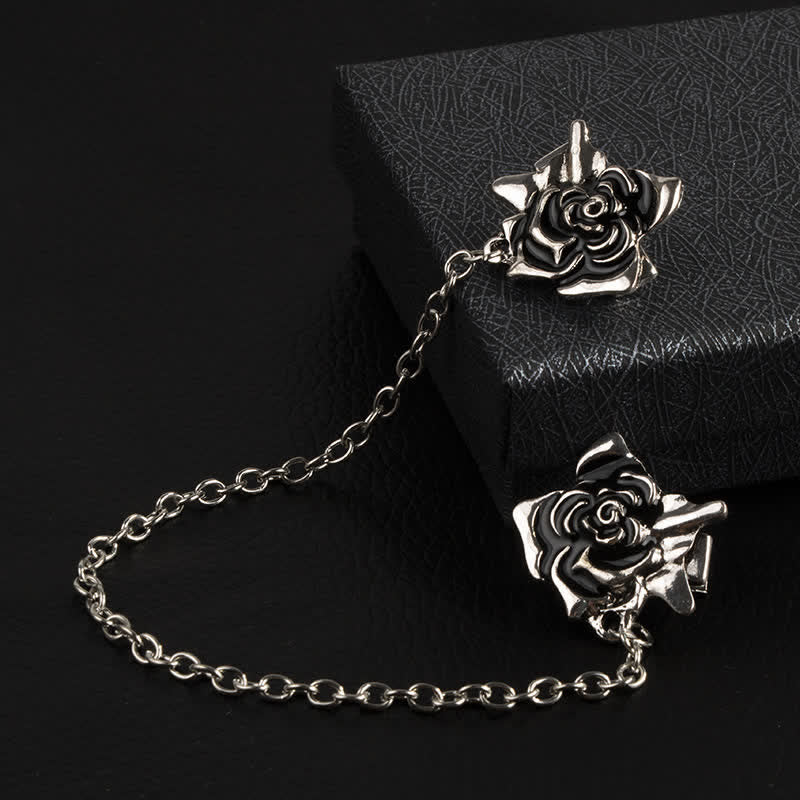 Men's Antiqued Rose Chain Brooch Collar Clip - image 1