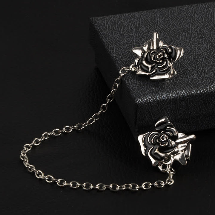 Men's Antiqued Rose Chain Brooch Collar Clip - image 1