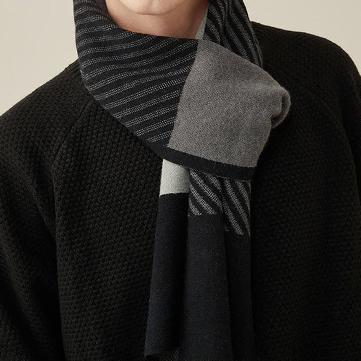 Men's Color Contrast Striped Pure Wool Scarf - image 7