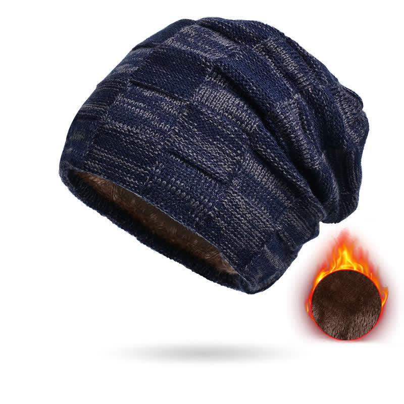 Winter Plaid Knit Beanie Hat Scarf Set - Hat - Navy - Adjustable (22"-23 5/8") - image 2