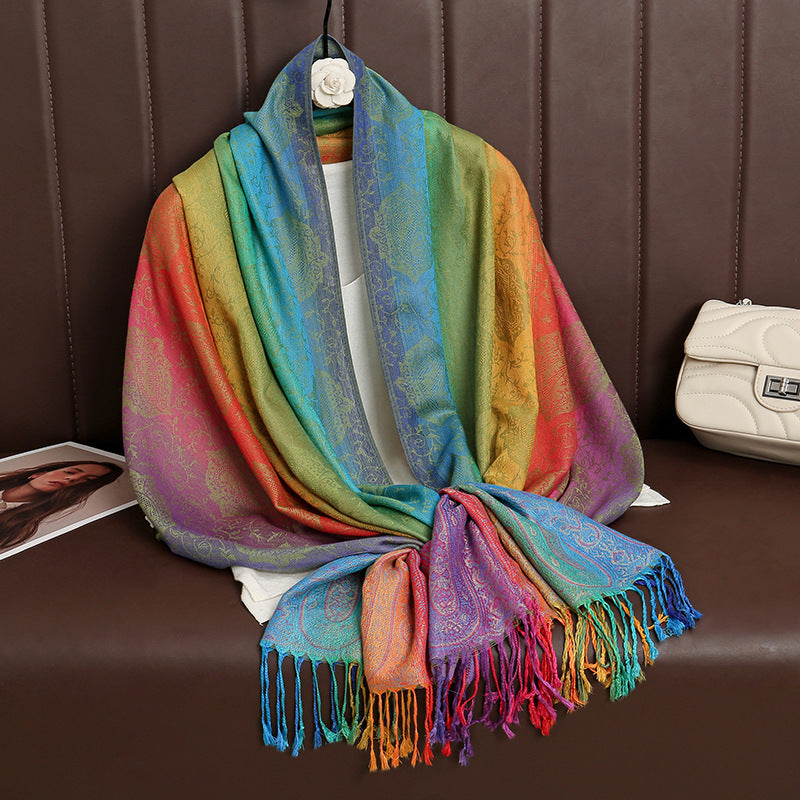 Ethnic Style Color Gradient Embroidery Tassel Scarf - Style #4 - image 5