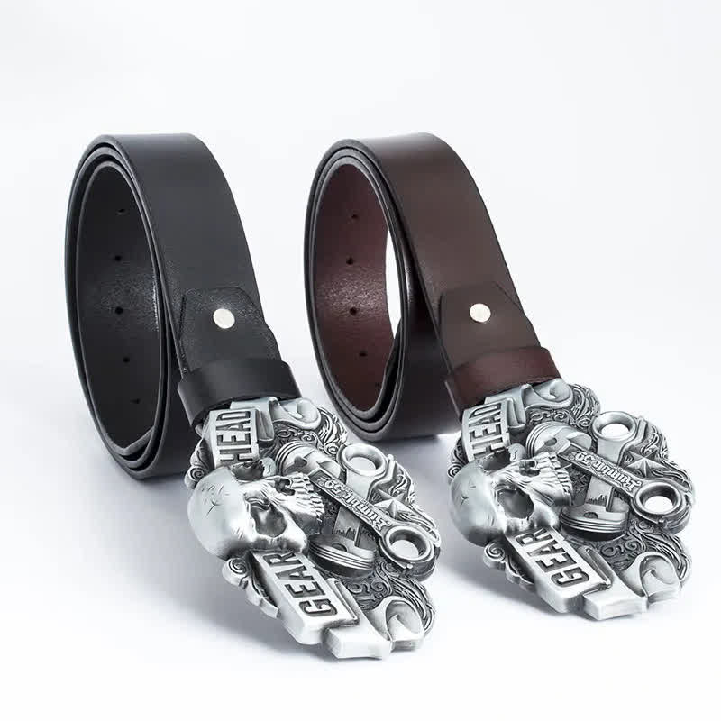 Men's Fancy Skull Gear Head Punk Leather Belt - image 13