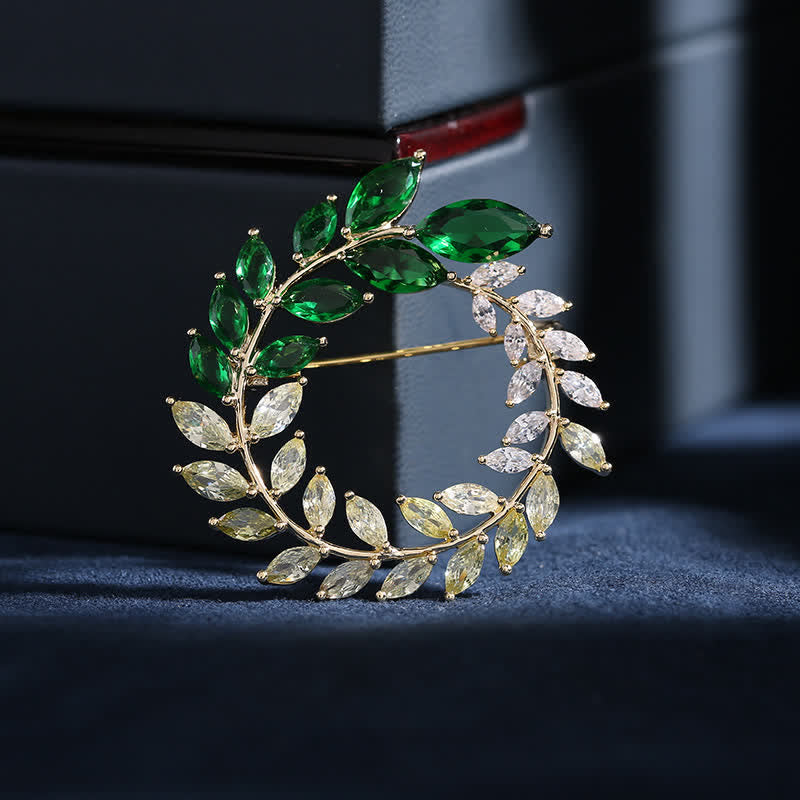 Women's Golden Wheat Leaves Zircon Brooch - Green - image 0