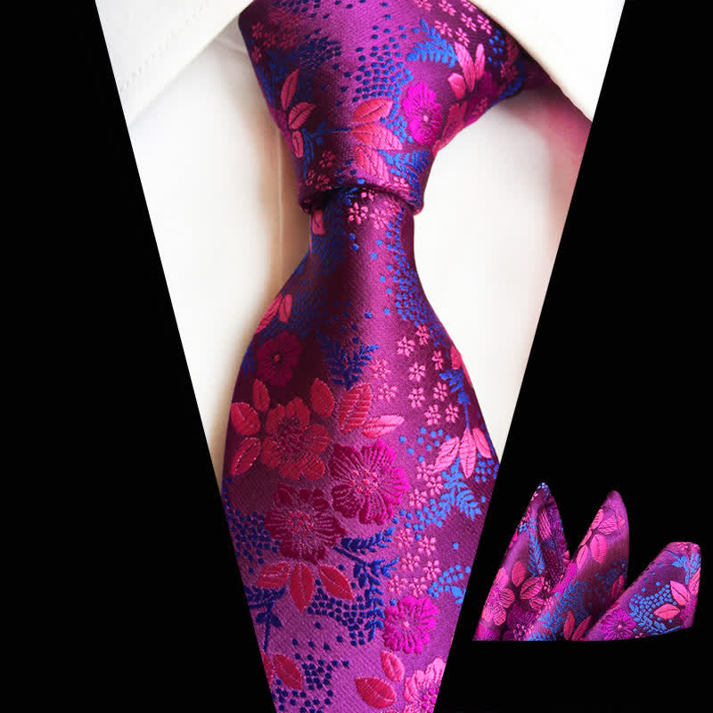 2Pcs Men's Plum Blossoms Floral Necktie Set - Fuchsia - image 0