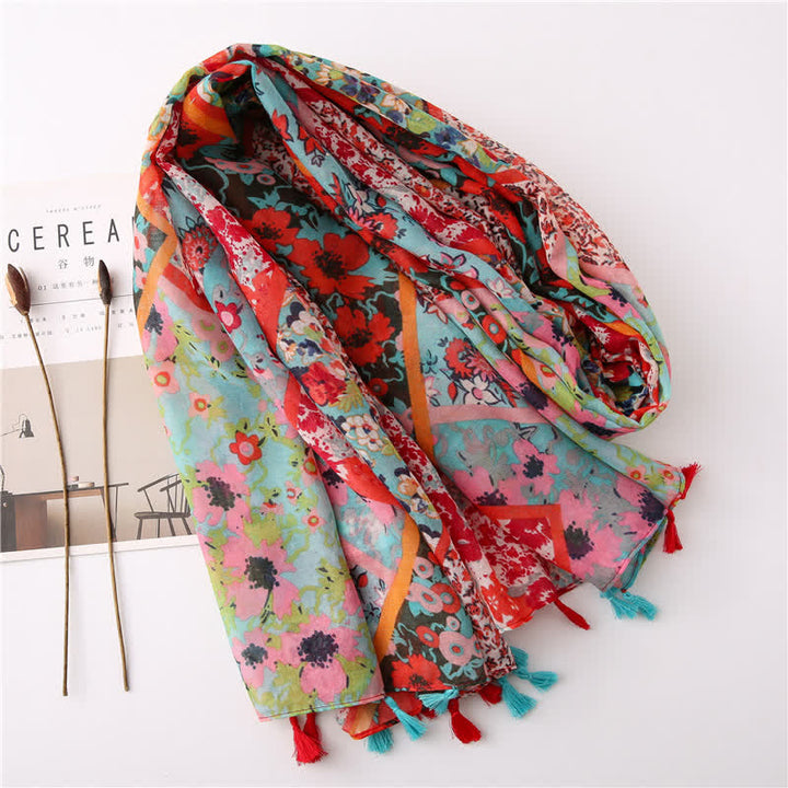 Women's Bohemian Print Floral Tassel Scarf - image 12
