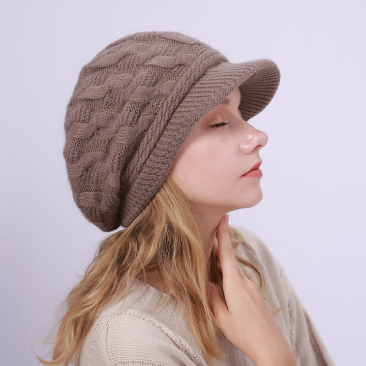 Women's Slouchy Fluffy Lining Visor Beanie Hat - image 10