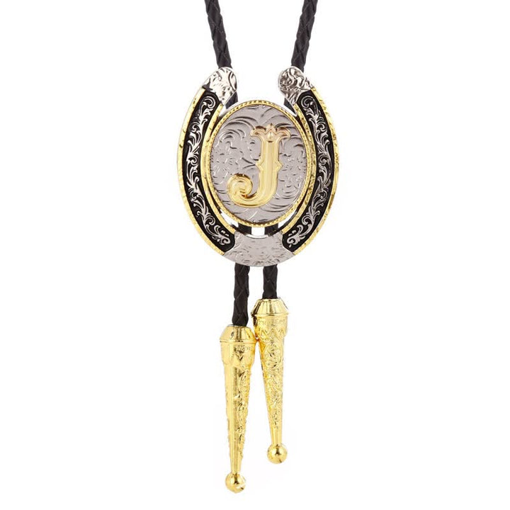 Modern Western Horseshoe Initial Letter A To Z Bolo Tie - Gold - J - image 14
