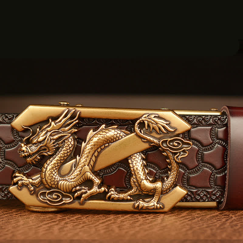 Men's Embossing Retro Dragon Z Letter Leather Belt - image 3