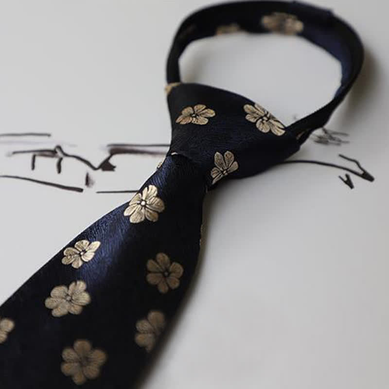 Men's Garden Motif Embroidery Zipper Necktie - image 8