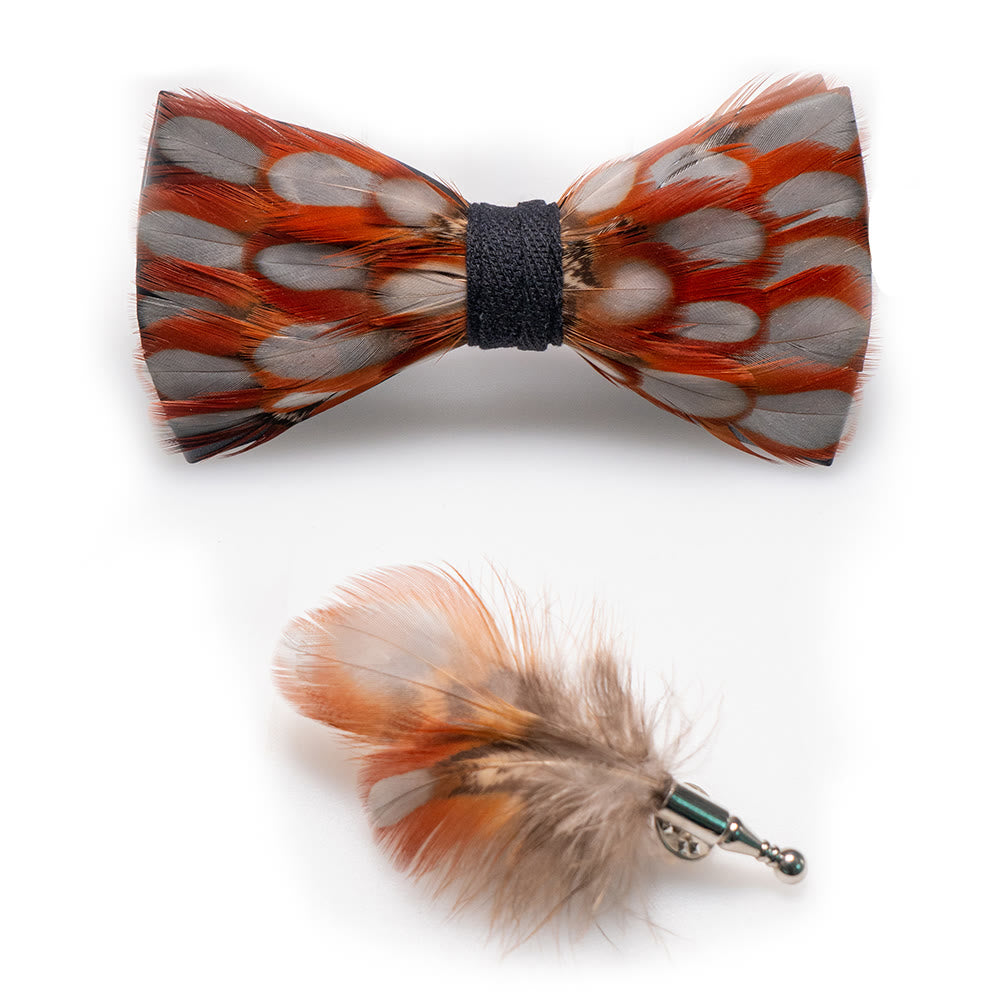Orange & White Warmth Feather Bow Tie with Lapel Pin - image 1