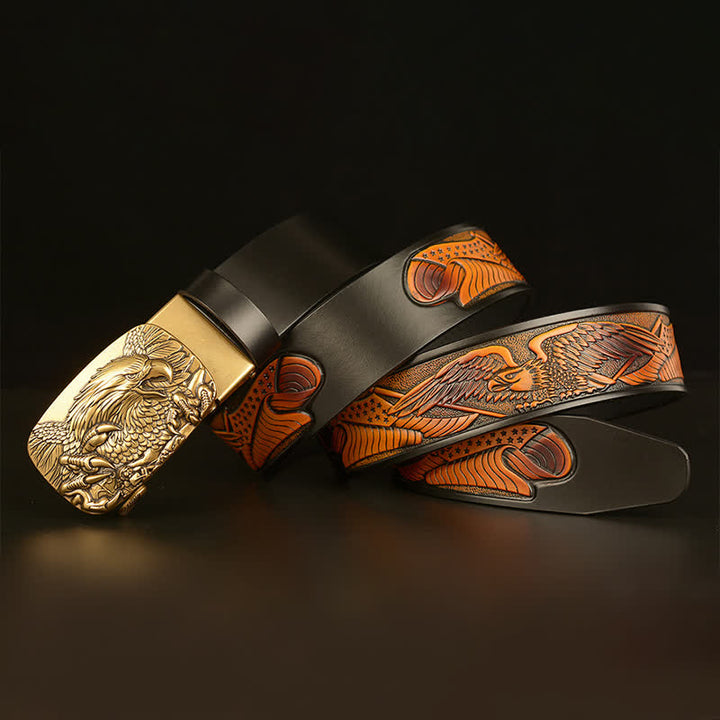 Men's Vintage Eagle Wings Automatic Buckle Leather Belt - image 15