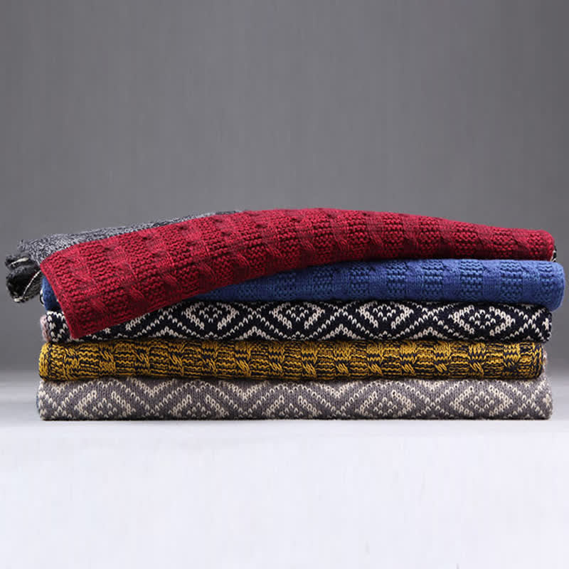 Men's Argyle Knitted Stitching Color Block Scarf - image 3