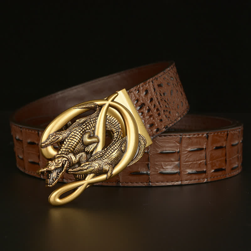 Men's Crocodile Buckle Alligator Pattern Leather Belt - image 17