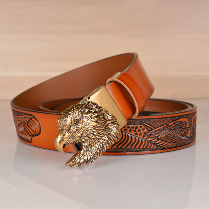 Men's Intricate Eagle Head Automatic Buckle Leather Belt - image 14