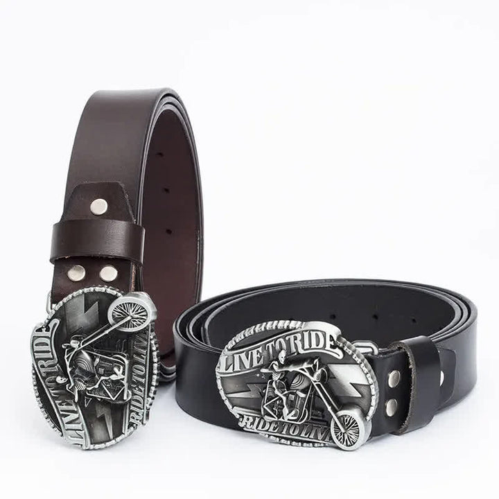 Men's Skeleton Motorcyclist Skull Leather Belt - image 4