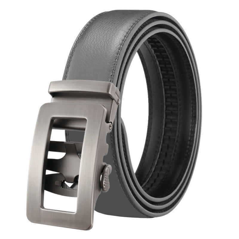 Men's Simple Hollow Automatic Buckle Leather Belt - Gray - 46 - image 9