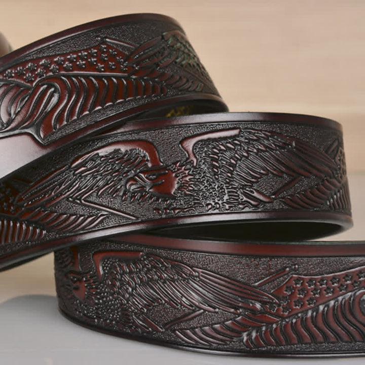 Men's Hollow Eagle Buckle Embossed Leather Belt - image 7