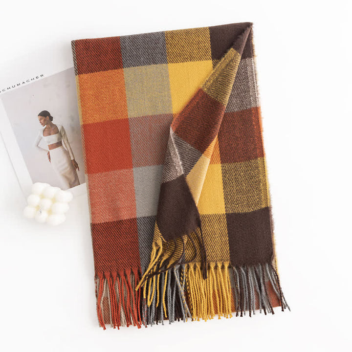 Women's Bright Vivid Colors Fringed Scarf - Yellow & Coffee - image 14