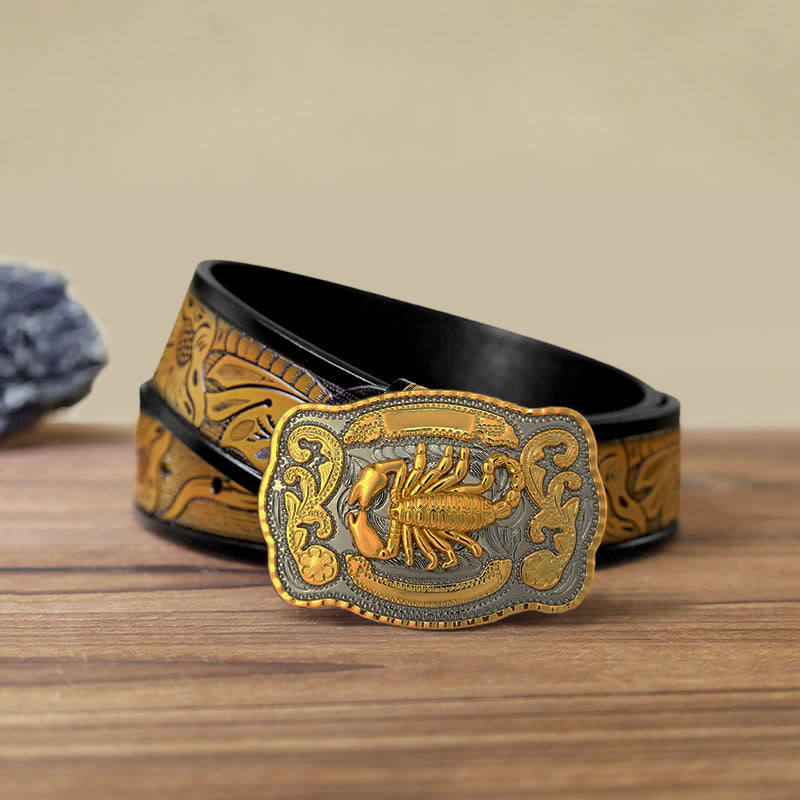 Men's DIY Golden Scorpion Buckle Leather Belt - Rectangular - SandyBrown Belt (40) - image 21