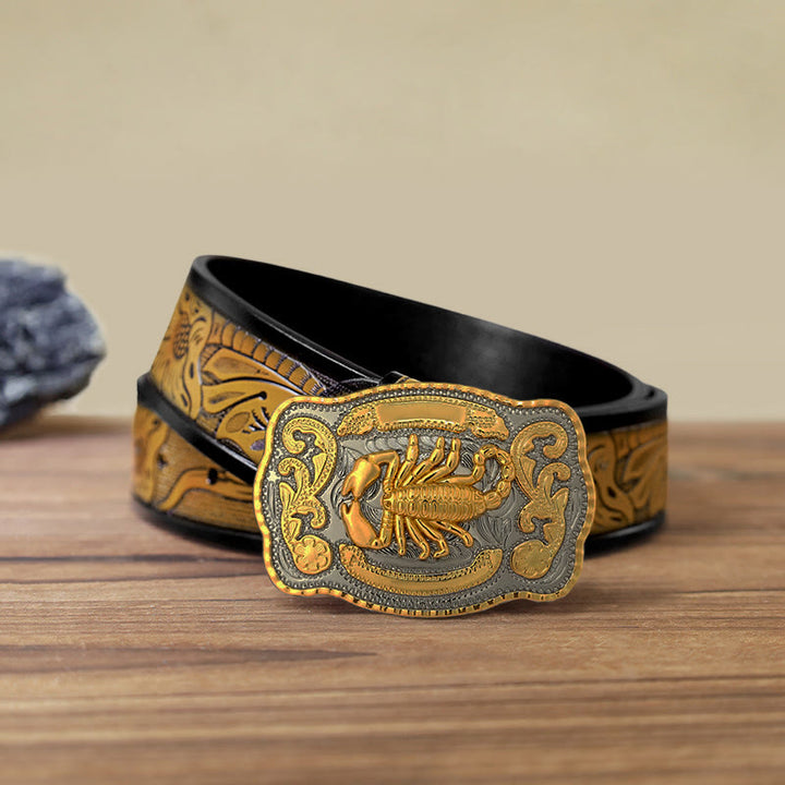Men's DIY Golden Scorpion Buckle Leather Belt - Rectangular - SandyBrown Belt (40) - image 21