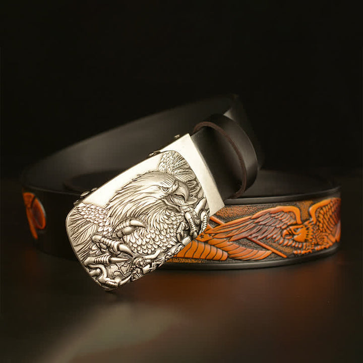 Men's Vintage Eagle Wings Automatic Buckle Leather Belt - image 24