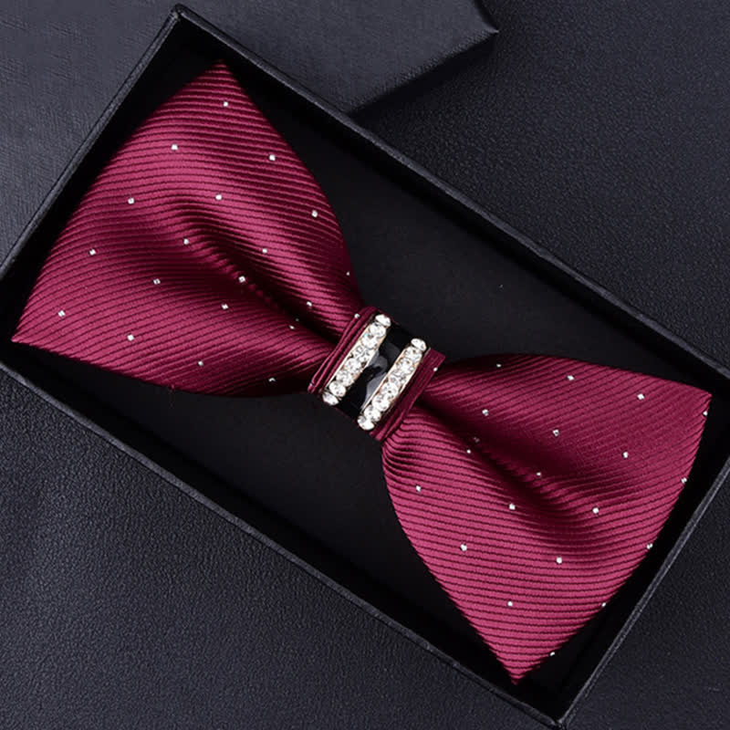 Men's Floral Paisley Striped Rhinestone Bow Tie - Burgundy Dots - image 11