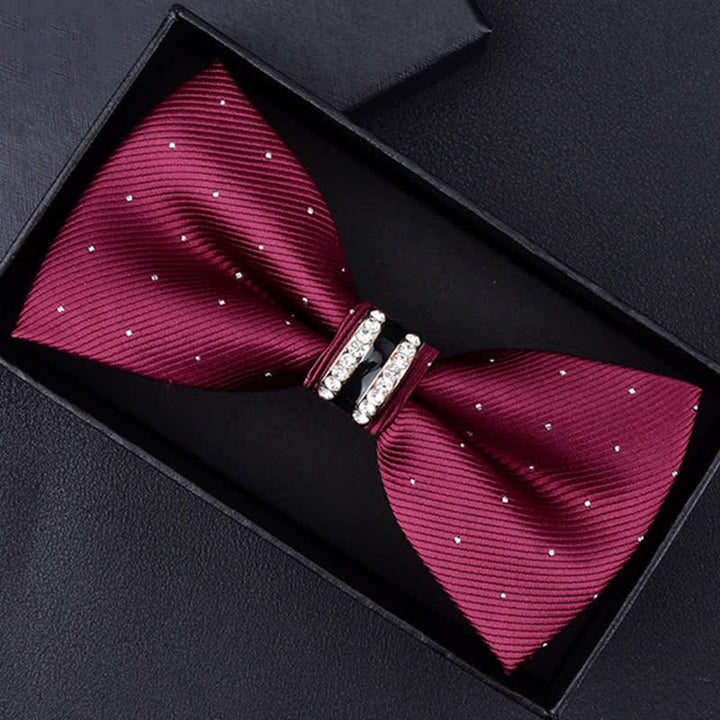 Men's Floral Paisley Striped Rhinestone Bow Tie - Burgundy Dots - image 11